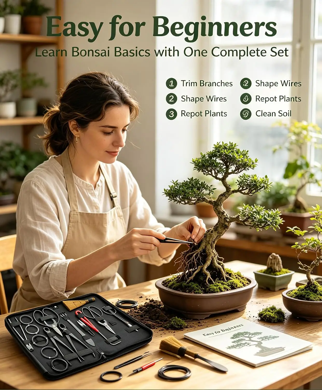 Bonsai Tool Set Stainless Carbon Steel - ชุดเครื่องมือทำบอนไซสำหรับทำสวน 15 ชิ้น ชุดตัดแต่งกิ่งไม้ในสวน ทำจากเหล็กกล้าคาร์บอน กรรไกรตัดกิ่ง