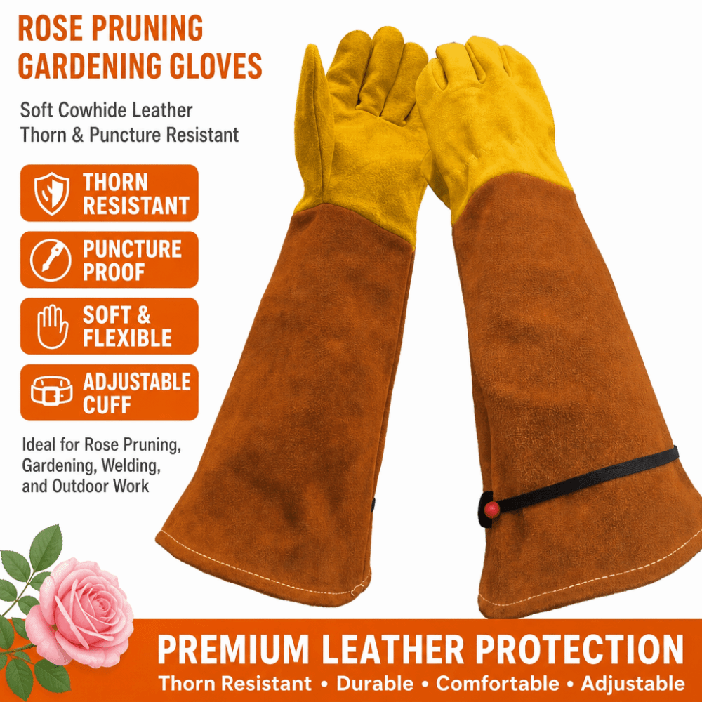Gardening Gloves Thorn Proof Leather - ถุงมือหนังวัวสำหรับทำสวน ป้องกันหนาม กันลื่น ถุงมือหนังสำหรับตัดแต่งกุหลาบ ระบายอากาศได้ดี ป้องกันความร้อน