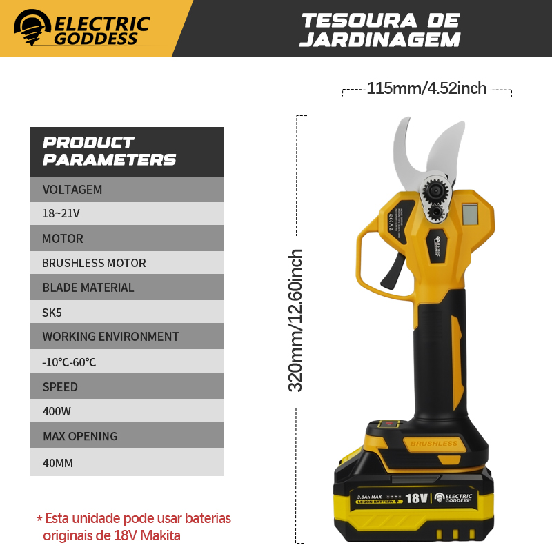 กรรไกรตัดแต่งกิ่งไฟฟ้าไร้แปรงถ - Brushless Tree Branch Cutter 40Mm บทวิจารณ์และราคา